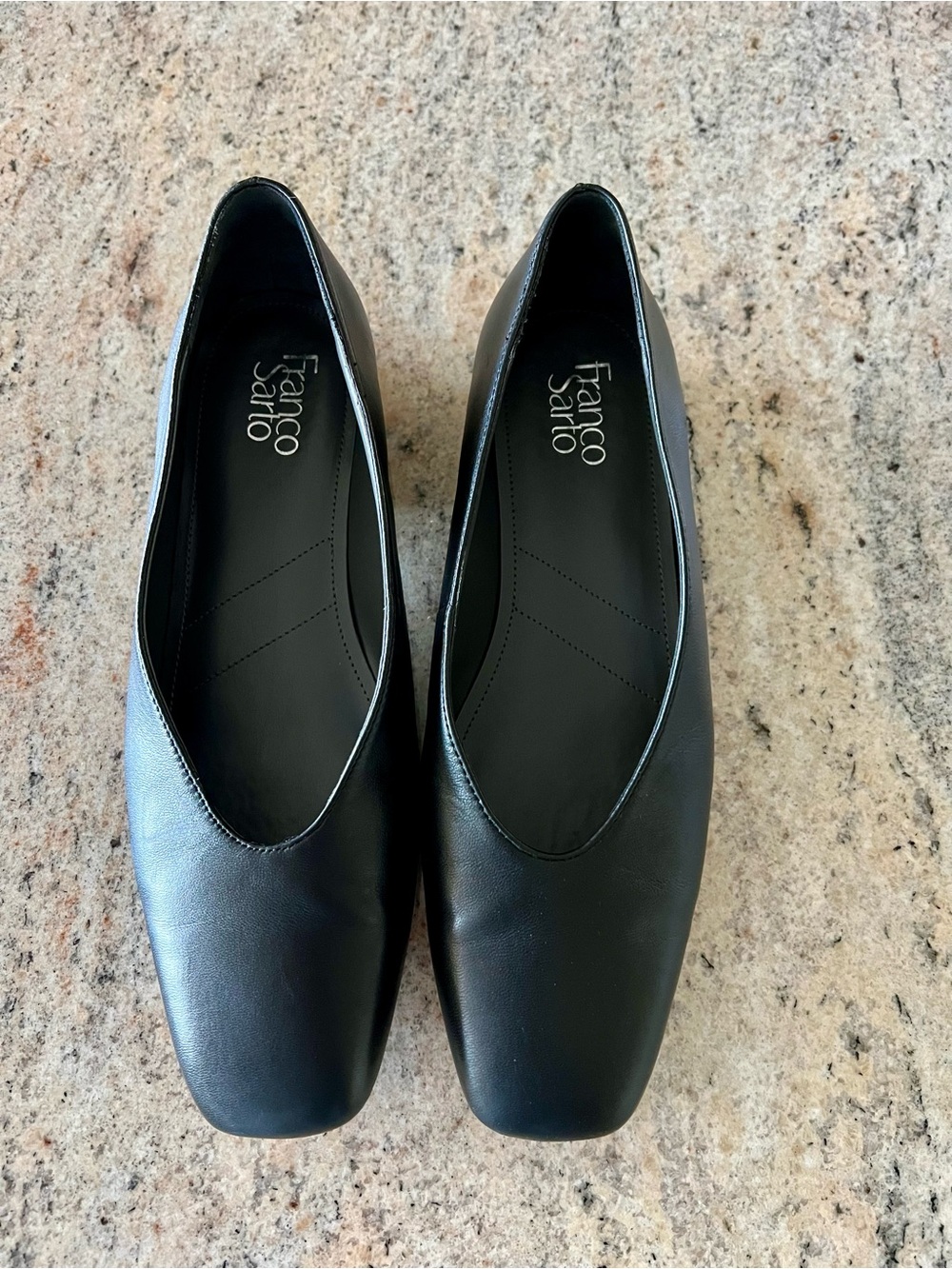 Franco Sarto Black Leather Square-Toe Flats
